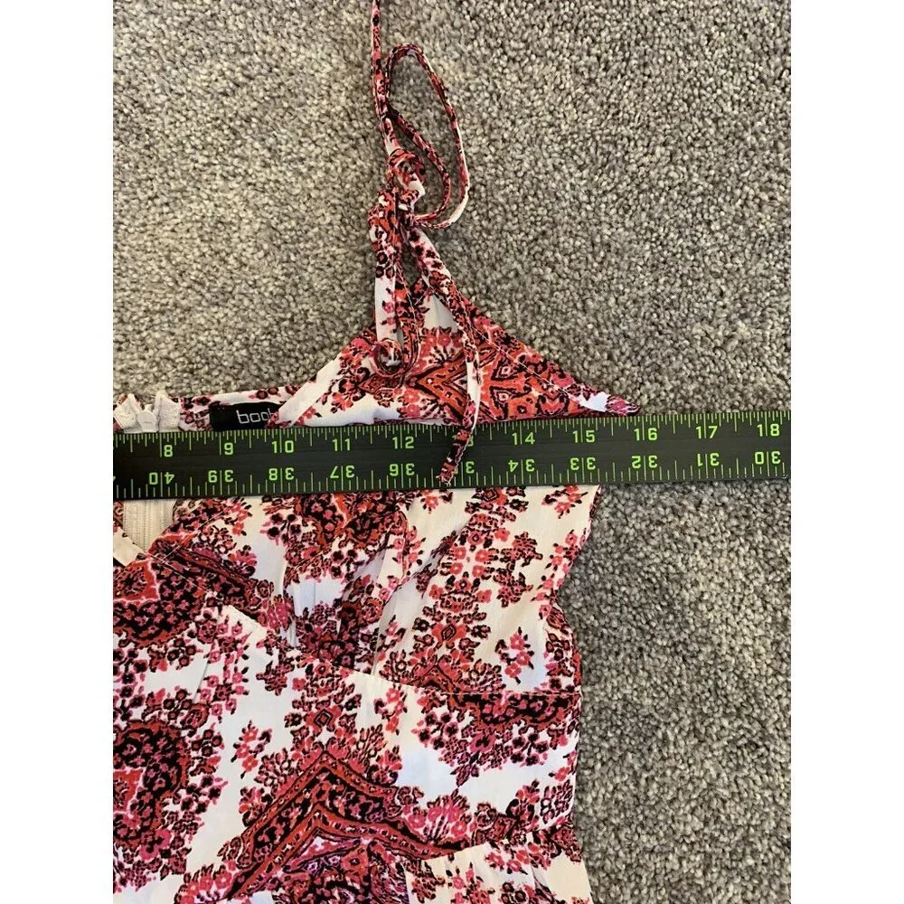 Boohoo Women’s Jumpsuit Size 4 Red White Back Zipper V-Neck Spaghetti Straps GUC - Picture 7 of 11